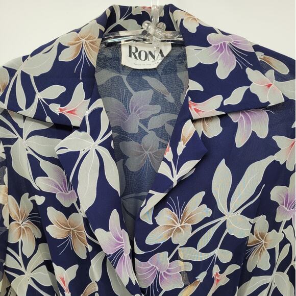 Roma‎ Vintage Floral Sash Waist Long Sheer Sleeve Flowy Maxi Fit n Flare Dress - Picture 6 of 13